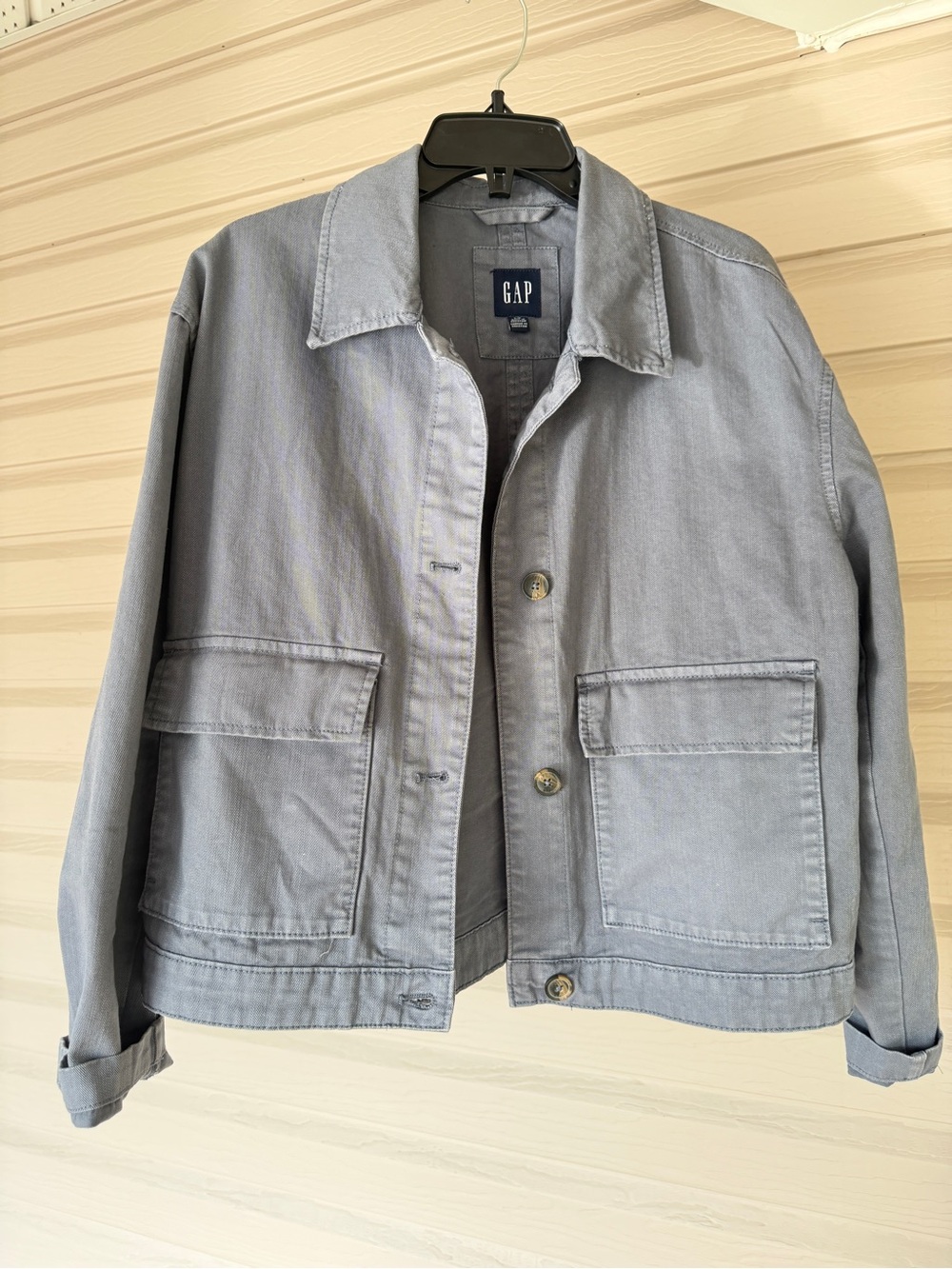 GAP Gray Blue Denim Utility Chore Jacket Size Large